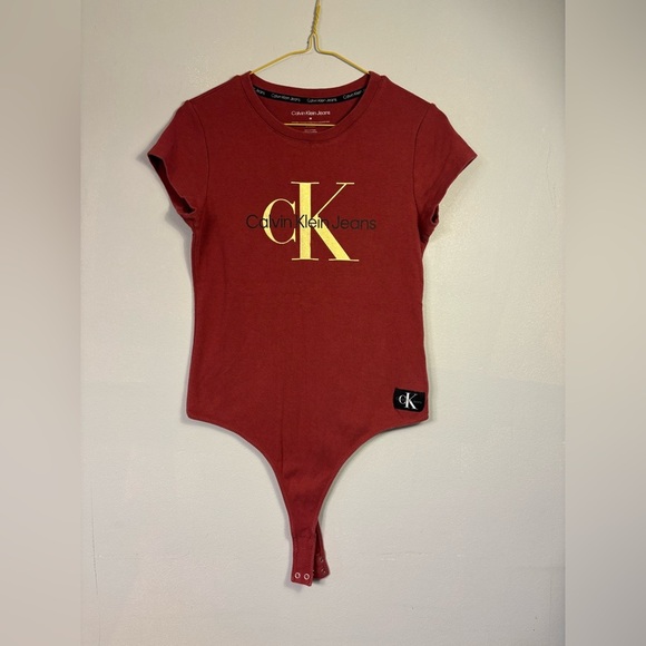 Calvin Klein  Bodysuit in Red with Gold Logo - Picture 1 of 5